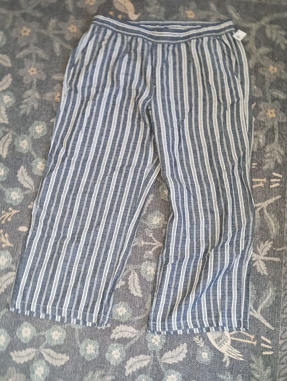 Womens  Striped Casual Linen Pants - Blue/White